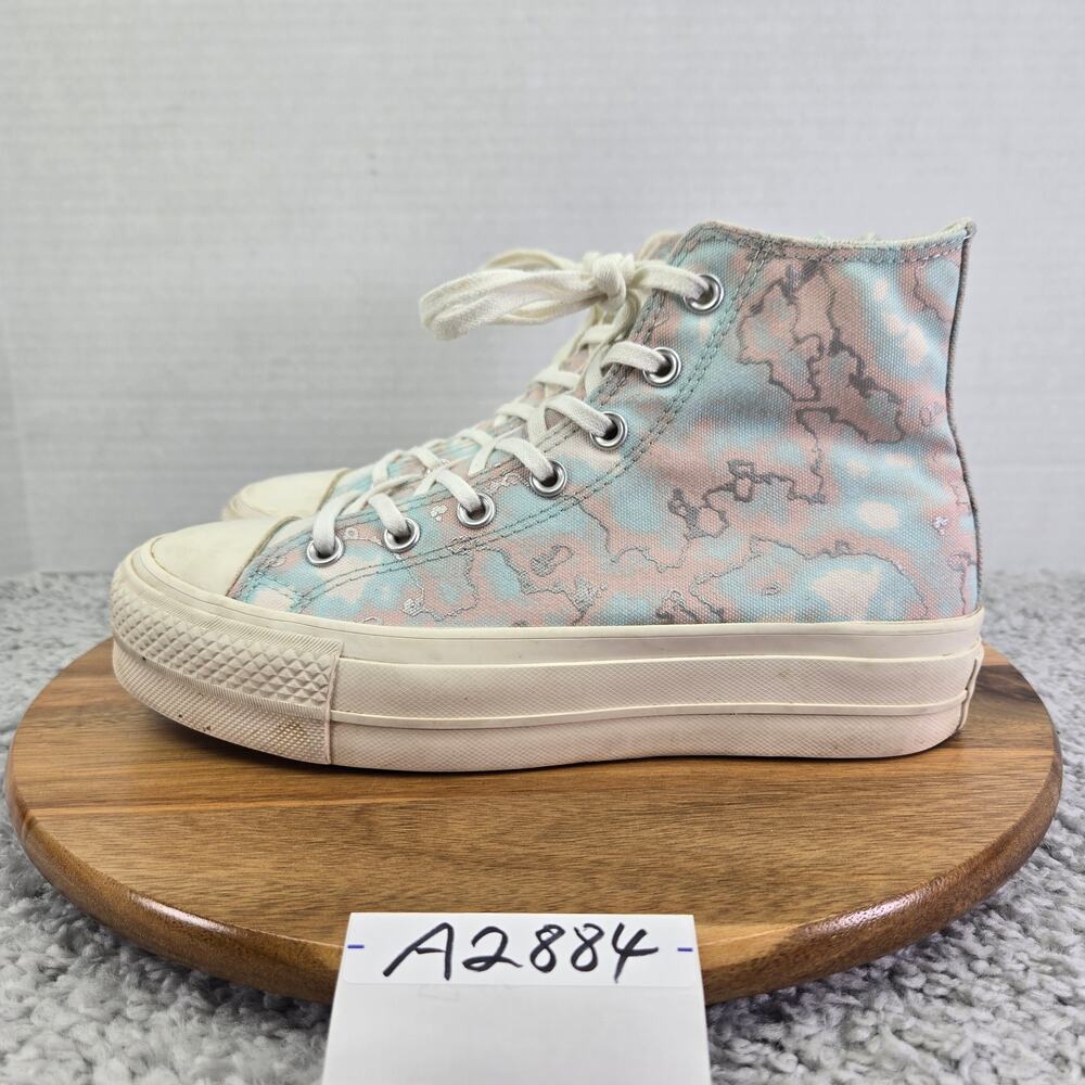 Converse Womens 7 CTAS All Star Lift Hi Platform Marble Blue Silver Y2K Sneaker